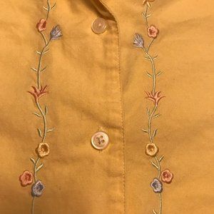 Lands" End Yellow short sleeve button up blouse. L
